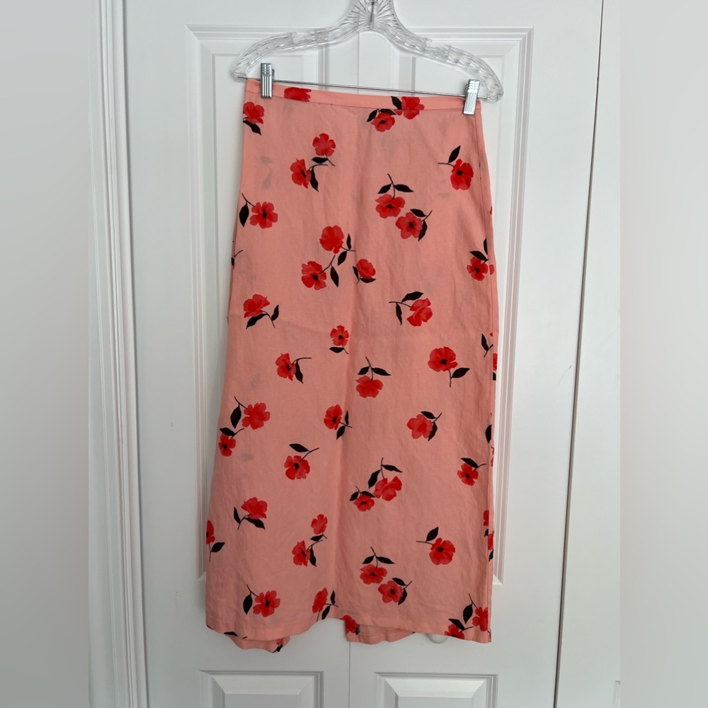 Zara Pink Floral Linen Blend Maxi Skirt
